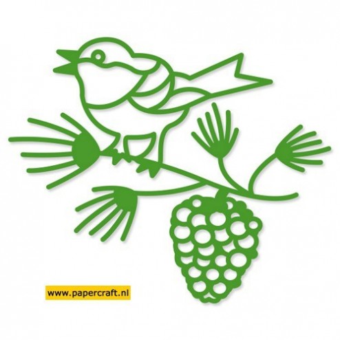 CO723905 Pine Cone Branch with Bird