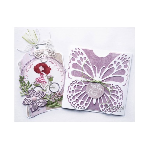 Voorbeeldkaart met de Marianne Design stansmal CR1493 Open Flowers