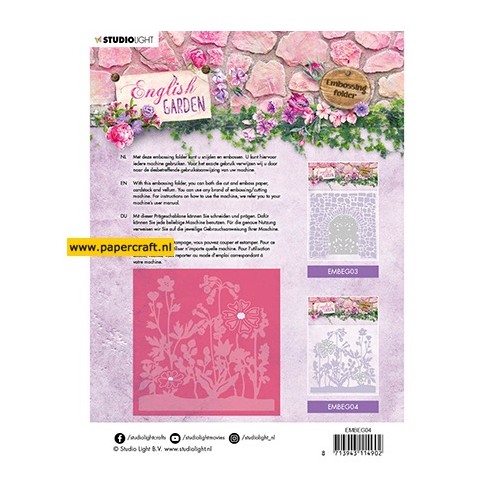 Achterzijde van de productverpakking van het stencil EMBEG04, English Garden nr 4