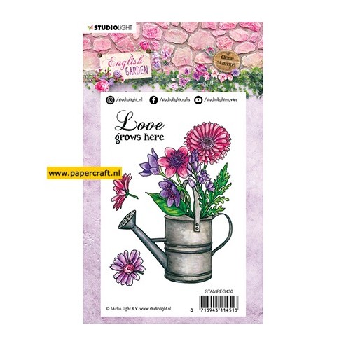 Ingekleurd voorbeeld van een Bloemengieter met Bloemen van  de Studio Light stempel STAMPEG430 English Garden nr 430