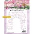 Een gestempeld voorbeeld van Muur met Poort met de Studio Light achtergrondstempel STAMPEG434 English Garden nr 434