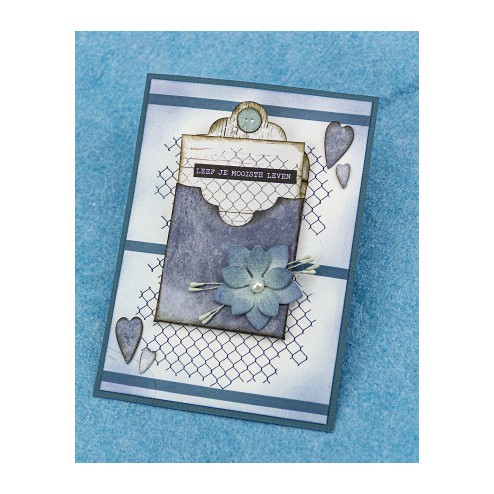 Voorbeeldkaart in het Blauw met de Karin Joan's Blooming Washi Tape nr 2