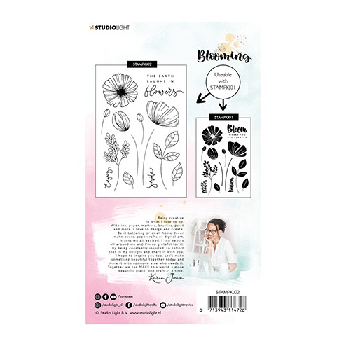 Achterzijde van de Studio Light Stamp Blooming Collection Nr 2 van Karin Joan, code: STAMPKJ02