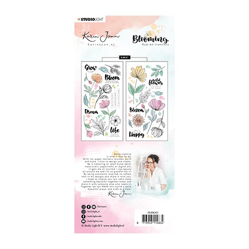 Achterzijde van de Studio Light Rub On Sticker Blooming Collection Nr 1 van Karin Joan, code: RUBKJ01