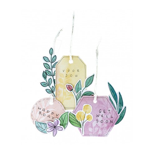 Labels met Bloemen en Takjes uit het Karin Joan Stansblok Blooming Collection Nr 1 van Studio Light