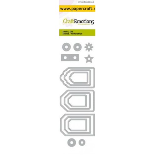 Die Set met 9 Labels en 7 verschillende Gaatjes van CraftEmotions, code: 115633/0754