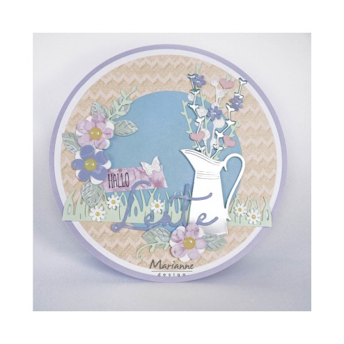 Voorbeeldkaart met de Marianne Design stansmal CR1499 Flower Jug By Marleen