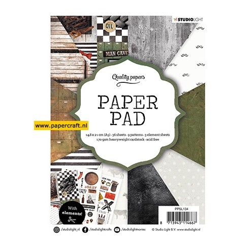 Studio Light Paper Pad 36 vellen designpapier en 3 vellen Plaatjes, voor Stoere Kaarten voor Mannen, code: PPSL134