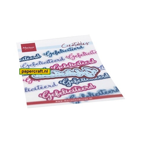 Marianne Design stansmal om de Tekst Gefeleliciteerd met Schaduw uit te stansen,  code LR0651