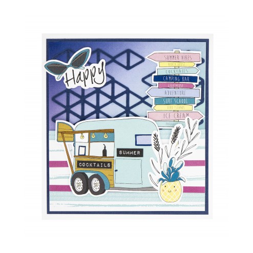 Voorbeeld voor de Vakantie gemaakt met de Papier Elementen uit het Die Cut Block Happy Moments