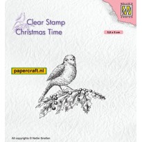 Nellie's Choice Stempel Bird on Hollybranch uit de serie Christmas Time, code: CT032