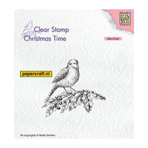 Nellie's Choice Stempel Bird on Hollybranch uit de serie Christmas Time, code: CT032