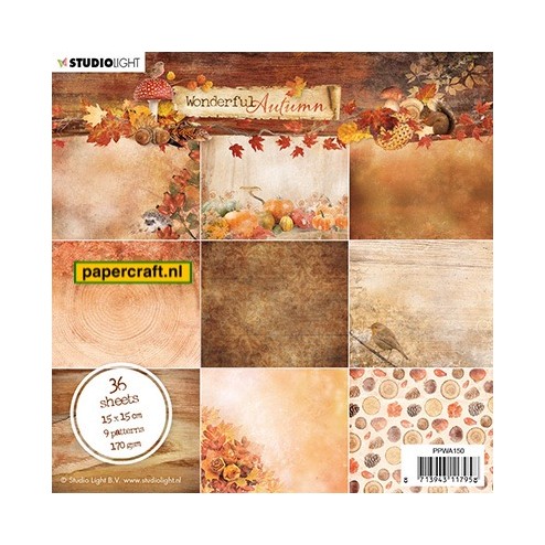 Studio Light Paper Pad Wonderful Autumn, designpapier in warme bruine Herfst tinten, code: PPWA150