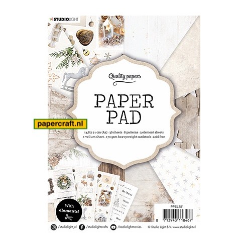 Studio Light Paper Pad 36 vellen designpapier en 3 vellen Plaatjes, alles vintage wash tinten , code: PPSL151