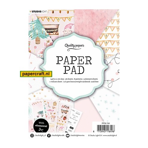 Studio Light Paper Pad 36 vellen in 8 designs, 3 vellen Plaatjes en vellum in speelse aquarel stijl code: PPSL154