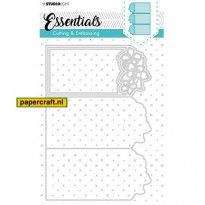 Een 3-delige Pocketkaart met bloemen aan de bovenzijde, Essentials Stencil nr 299