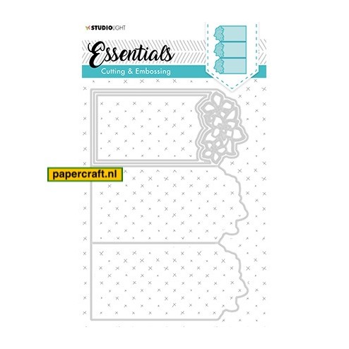 Een 3-delige Pocketkaart met bloemen aan de bovenzijde, Essentials Stencil nr 299