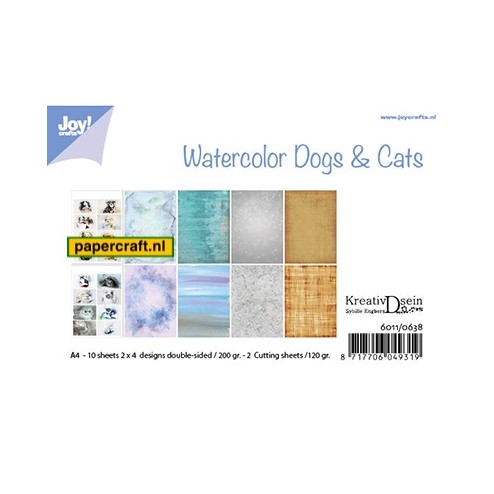 Joy! Crafts Papier set met Design Papier en Knipvellen in een Watercolor stijl met Honden en Katten , code: 6011/0638
