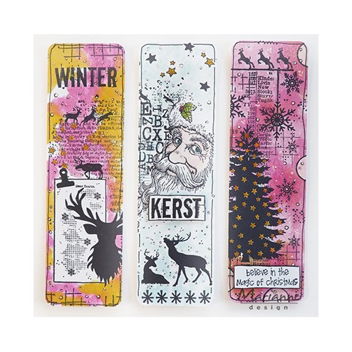 De Mixed Media Stempel Art Stamps Santa is op de middelste tag gebruikt, code: MM1635