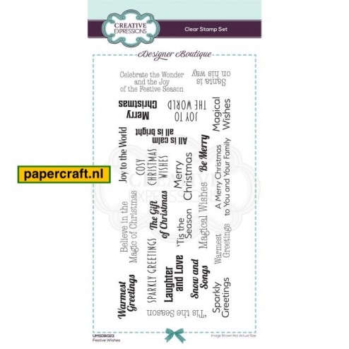 Creative Expressions Clear Stempel Festive Wishes uit de Designer Boutique Collection, code: UMSDB023