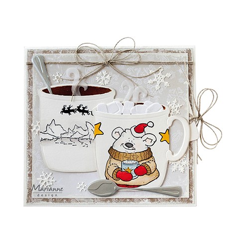 Een voorbeeldkaart met de Chocolademok gestanst met de Marianne Design stansmal LR06867