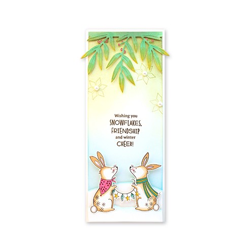2 Haasjes die Kerst vieren onder de Mistletoe, gestempeld met de Penny Black stempel Hoppy Holidays