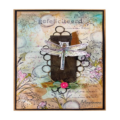 De achtergrond op deze kaart is gestanst met de Marianne Design mal CR1534 Art Texture Dots