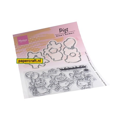 Marianne Design Stamp & Die set Eline's Animals Pigs van ontwerper Eline Pellinkhof, code: EC0187