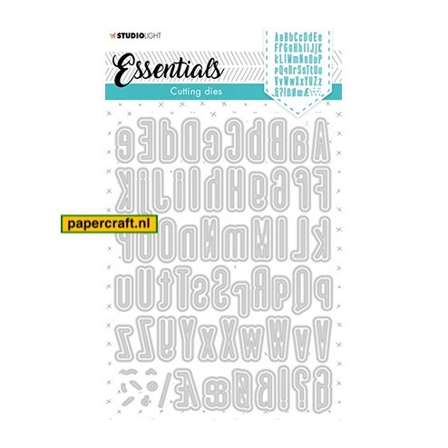 Het hele alfabet in hoofdletters, kleine letters en met schaduw kunt u stansen met de Studio Light mal 390