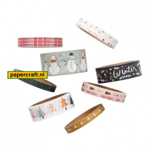 De Washi Tape rolletjes uit de combinatie Crate Paper Snowflake hebben verschillende breedtes, totale lengte: 40,23 m
