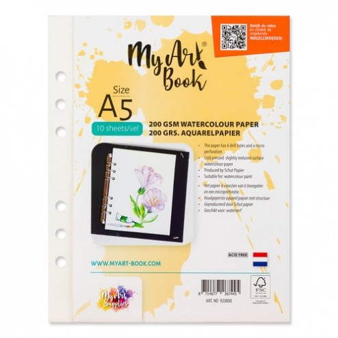 MyArtBook Aquarel Papier in het formaat A5 in een verpakking met 10 vellen