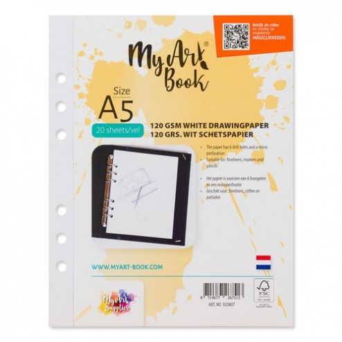 MyArtBook Schetspapier Wit 120 grams. Het formaat is A5 en in een verpakking zitten 20 vellen