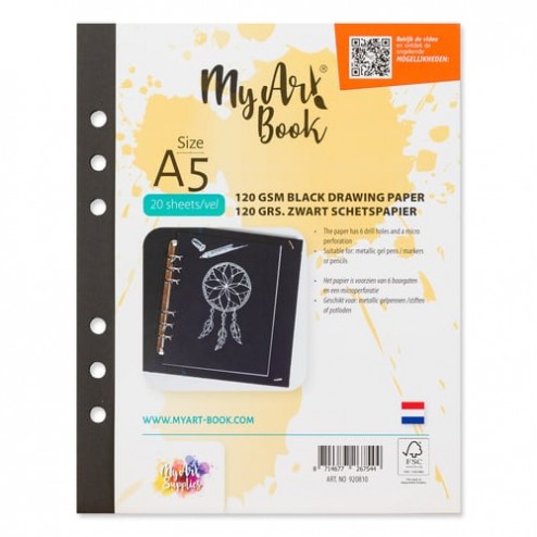 MyArtBook Schetspapier Zwart  120 grams. Het formaat is A5 en in een verpakking zitten 20 vellen