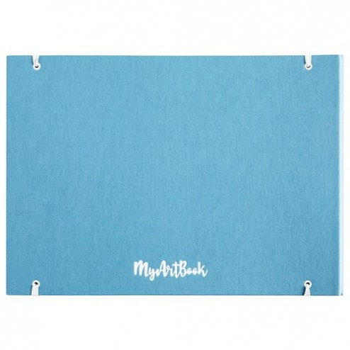 De achterzijde van het blauwe MyArtBook in het formaat A4