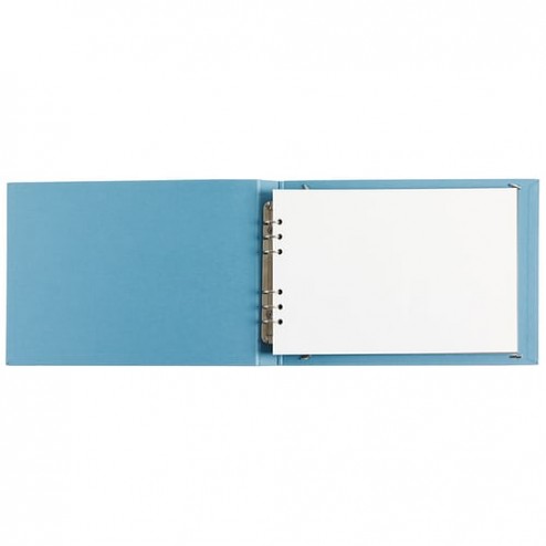 MyArtBook Blauw A4 geopend waarbij het elastiek het papier goed op zijn plaats houdt