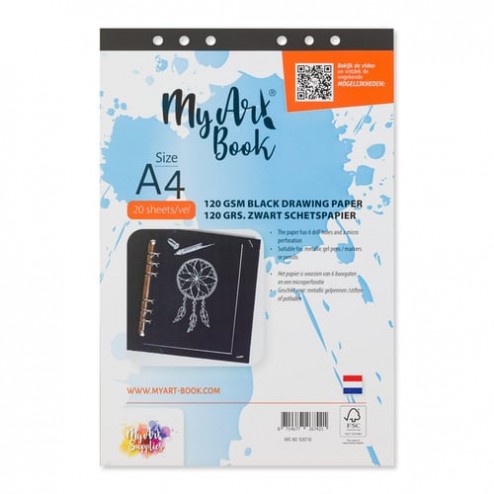 MyArtBook Schetspapier Zwart  120 grams. Het formaat is A4 en in een verpakking zitten 20 vellen